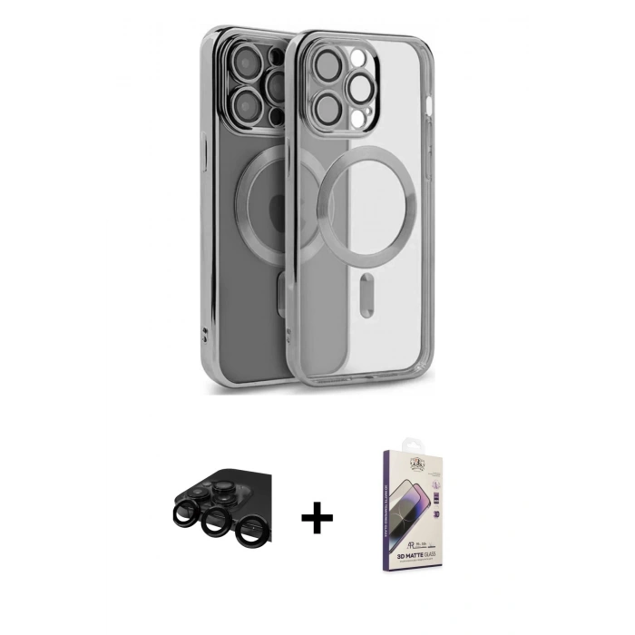 MARSİLYAN™- iPhone 15 Pro Max Kılıf Nova Işık Özel Seri - Siyah Bilvis 3D Mat Cam Ekran Koruyucu + Raze Metal Kamera Lens - SH