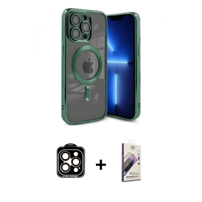 MARSİLYAN™- iPhone 15 Pro Max Kılıf Nova Işık Özel Seri - Siyah Bilvis 3D Mat Cam Ekran Koruyucu + PVD Metal Kamera Lens - TU
