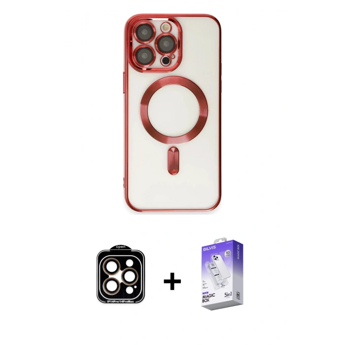 MARSİLYAN™- iPhone 15 Pro Max Kılıf Nova Işık Özel Seri - Siyah Bilvis 5in1 3D Magic Cam Ekran Koruyucu + PVD Metal Kamera Lens - TU