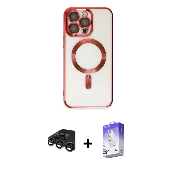 MARSİLYAN™- iPhone 15 Pro Max Kılıf Nova Işık Özel Seri - Siyah Bilvis 5in1 3D Magic Cam Ekran Koruyucu + Raze Metal Kamera Lens - LT
