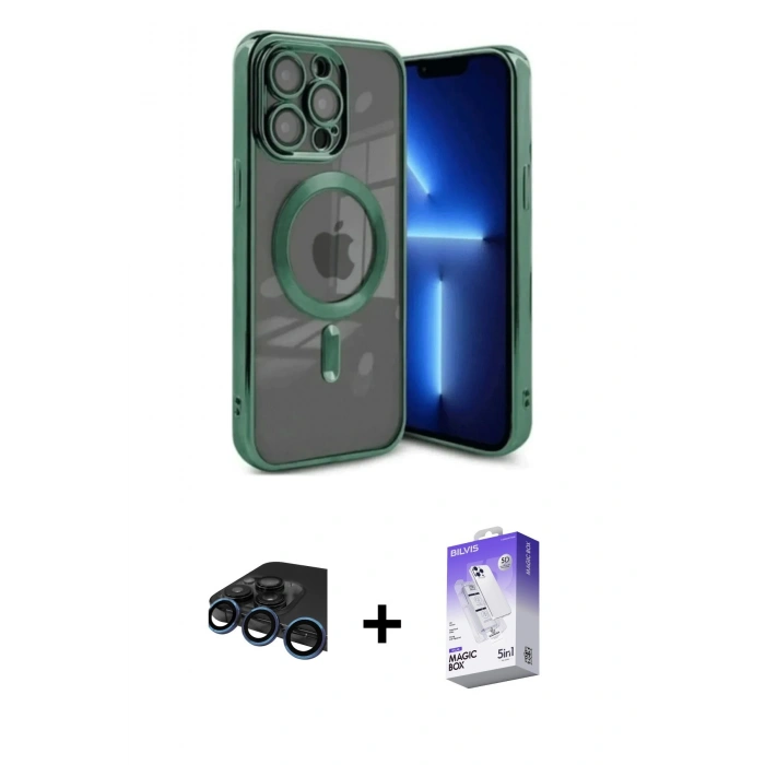 MARSİLYAN™- iPhone 15 Pro Max Kılıf Nova Işık Özel Seri - Siyah Bilvis 5in1 3D Magic Cam Ekran Koruyucu + Raze Metal Kamera Lens - LT