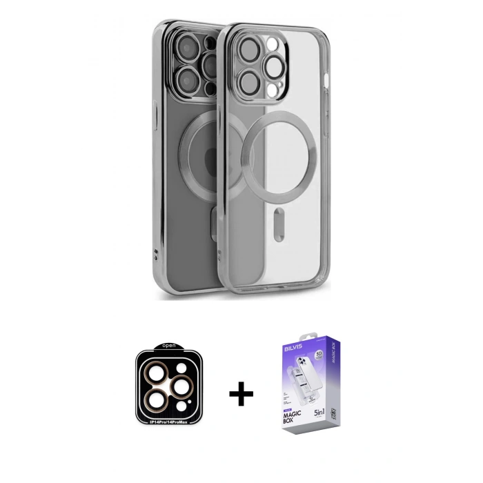 MARSİLYAN™- iPhone 15 Pro Max Kılıf Nova Işık Özel Seri - Siyah Bilvis 5in1 3D Magic Cam Ekran Koruyucu + PVD Metal Kamera Lens - TU