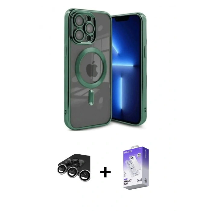 MARSİLYAN™- iPhone 15 Pro Max Kılıf Nova Işık Özel Seri - Siyah Bilvis 5in1 3D Magic Cam Ekran Koruyucu + Raze Metal Kamera Lens - GS