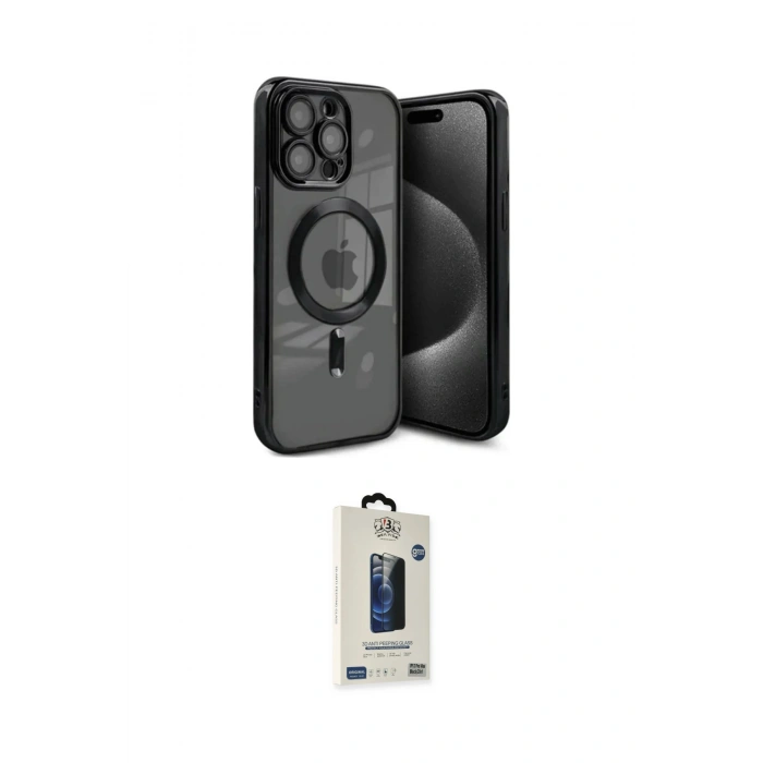 MARSİLYAN™- iPhone 15 Pro Max Kılıf Nova Işık Özel Seri - Siyah Bilvis Hayalet Cam Ekran Koruyucu