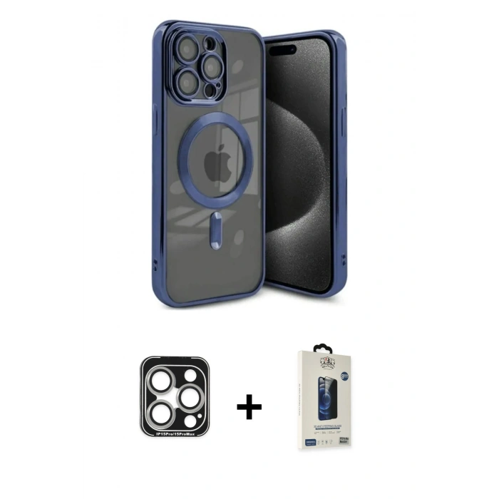 MARSİLYAN™- iPhone 15 Pro Max Kılıf Nova Işık Özel Seri - Siyah Bilvis Hayalet Cam Ekran Koruyucu + PVD Metal Kamera Lens - GS