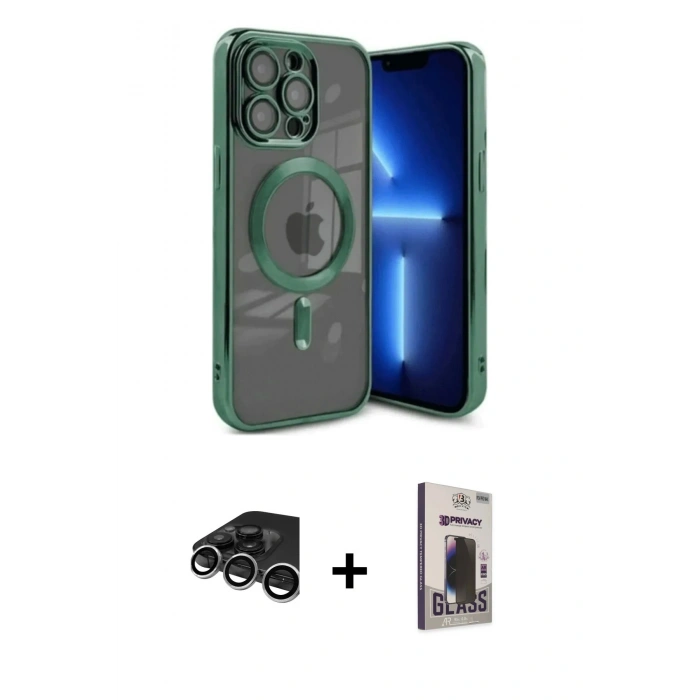 MARSİLYAN™- iPhone 15 Pro Max Kılıf Nova Işık Özel Seri - Siyah Bilvis Hayalet Cam Ekran Koruyucu + Gümüş Raze Metal Kamera Lens
