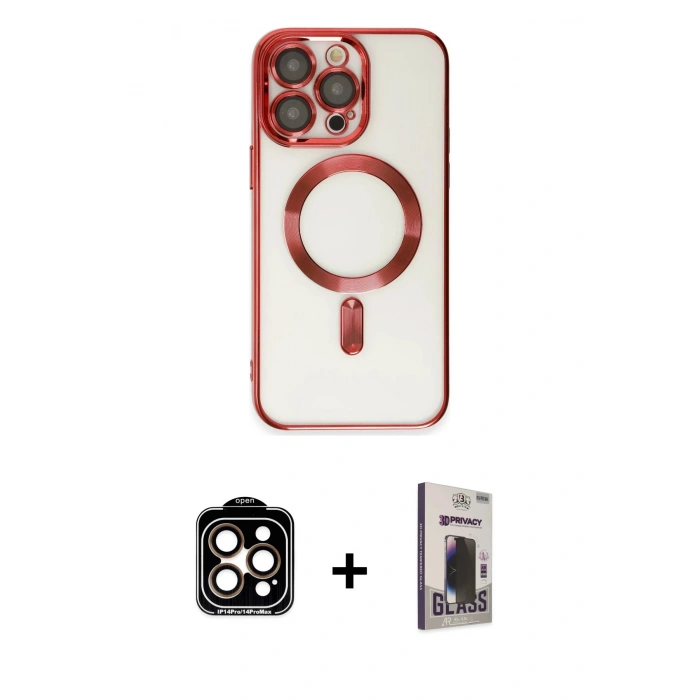MARSİLYAN™- iPhone 15 Pro Max Kılıf Nova Işık Özel Seri - Siyah Bilvis Hayalet Cam Ekran Koruyucu + PVD Metal Kamera Lens - TU