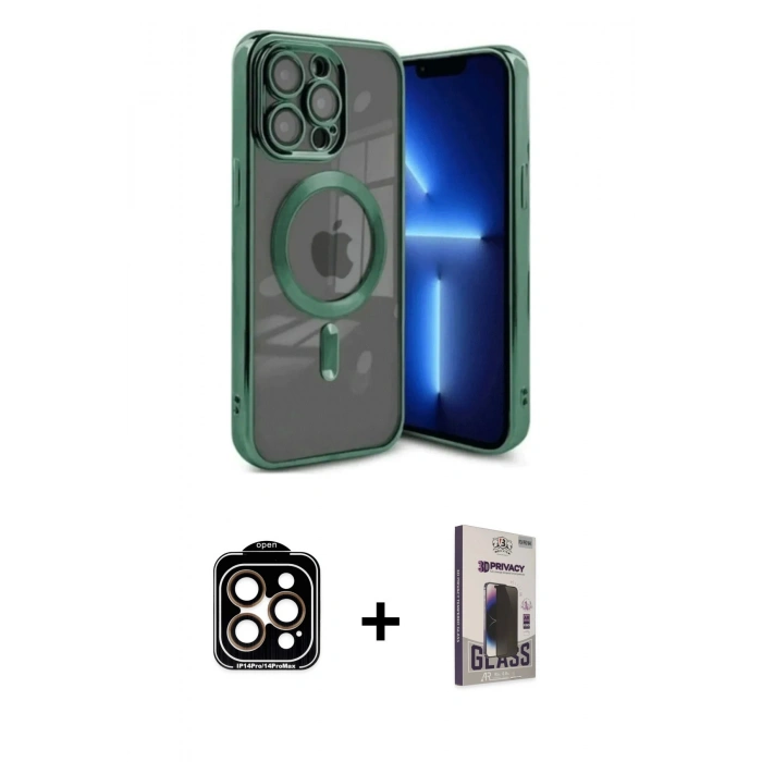 MARSİLYAN™- iPhone 15 Pro Max Kılıf Nova Işık Özel Seri - Siyah Bilvis Hayalet Cam Ekran Koruyucu + PVD Metal Kamera Lens - TU