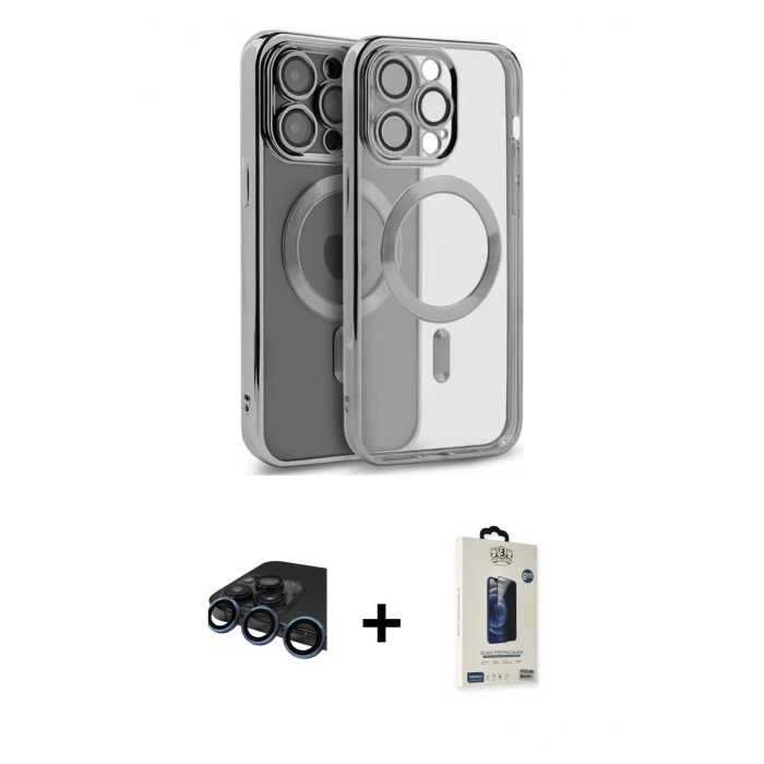 MARSİLYAN™- iPhone 15 Pro Max Kılıf Nova Işık Özel Seri - Siyah Bilvis Hayalet Cam Ekran Koruyucu + Raze Metal Kamera Lens - LT