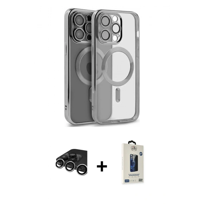 MARSİLYAN™- iPhone 15 Pro Max Kılıf Nova Işık Özel Seri - Siyah Bilvis Hayalet Cam Ekran Koruyucu + Raze Metal Kamera Lens - GS