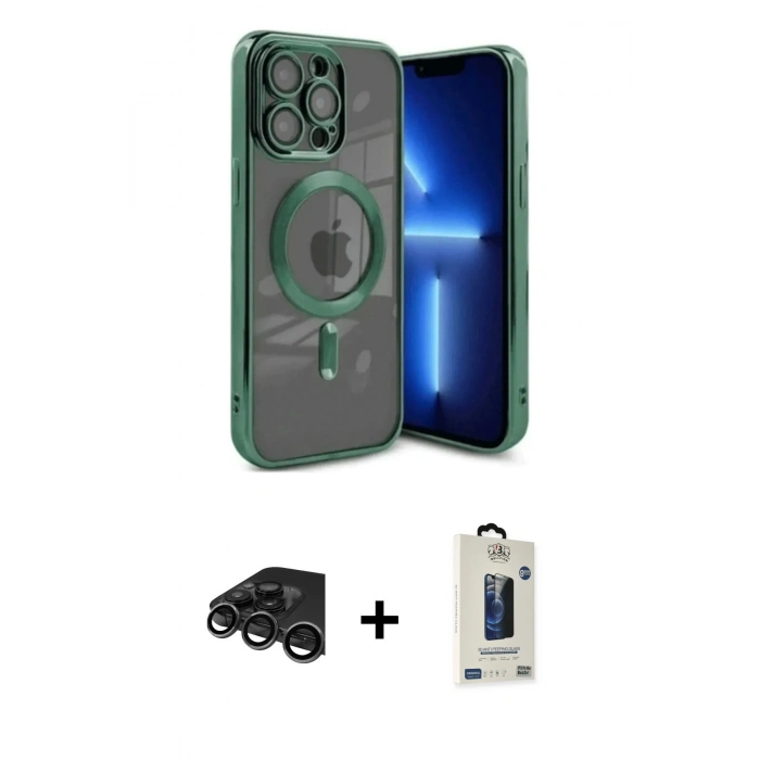 MARSİLYAN™- iPhone 15 Pro Max Kılıf Nova Işık Özel Seri - Siyah Bilvis Hayalet Cam Ekran Koruyucu + Titanyum Gri Raze Metal Kamera Lens