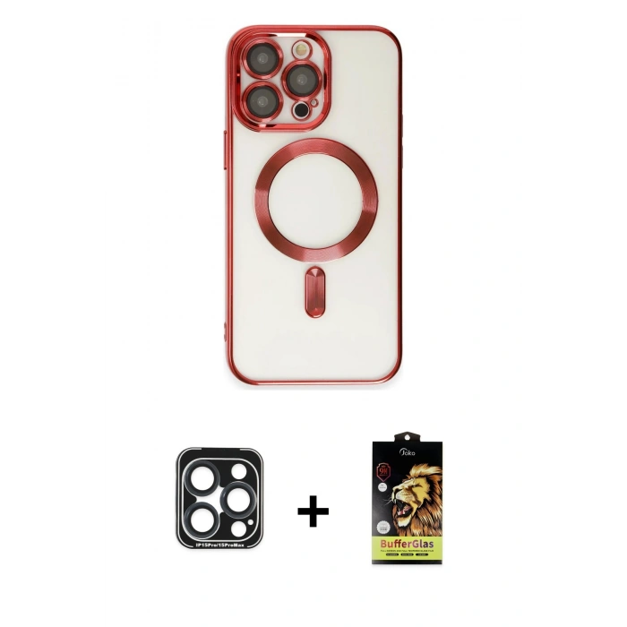 MARSİLYAN™- iPhone 15 Pro Max Kılıf Nova Işık Özel Seri - Siyah Buffer Cam Ekran Koruyucu + PVD Metal Kamera Lens - LT