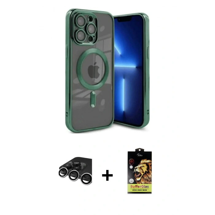 MARSİLYAN™- iPhone 15 Pro Max Kılıf Nova Işık Özel Seri - Siyah Buffer Cam Ekran Koruyucu + Raze Metal Kamera Lens - GS
