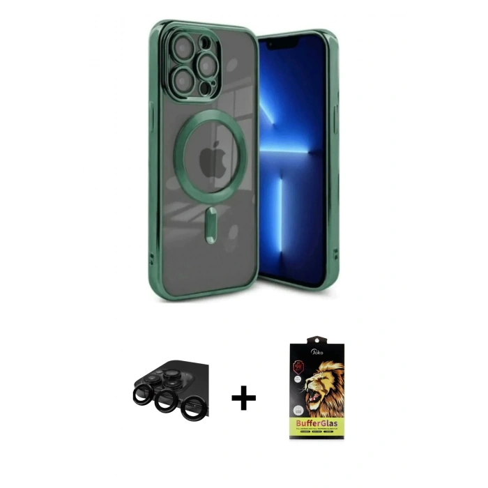 MARSİLYAN™- iPhone 15 Pro Max Kılıf Nova Işık Özel Seri - Siyah Buffer Cam Ekran Koruyucu + Siyah Raze Metal Kamera Lens