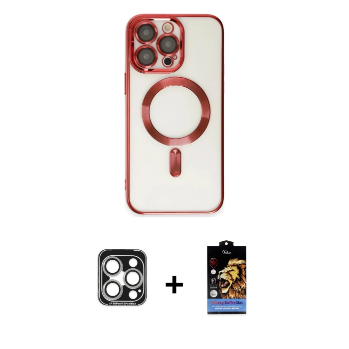 MARSİLYAN™- iPhone 15 Pro Max Kılıf Nova Işık Özel Seri - Siyah Buffer Hayalet Cam Ekran Koruyucu + PVD Metal Kamera Lens - GS