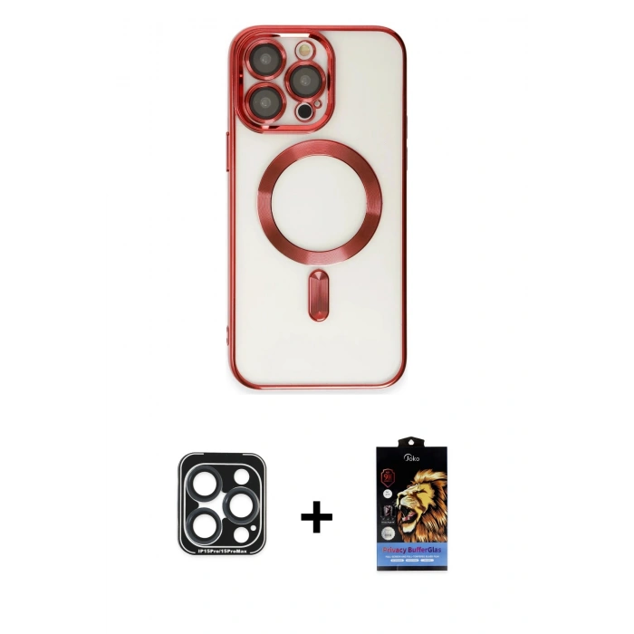 MARSİLYAN™- iPhone 15 Pro Max Kılıf Nova Işık Özel Seri - Siyah Buffer Hayalet Cam Ekran Koruyucu + PVD Metal Kamera Lens - LT