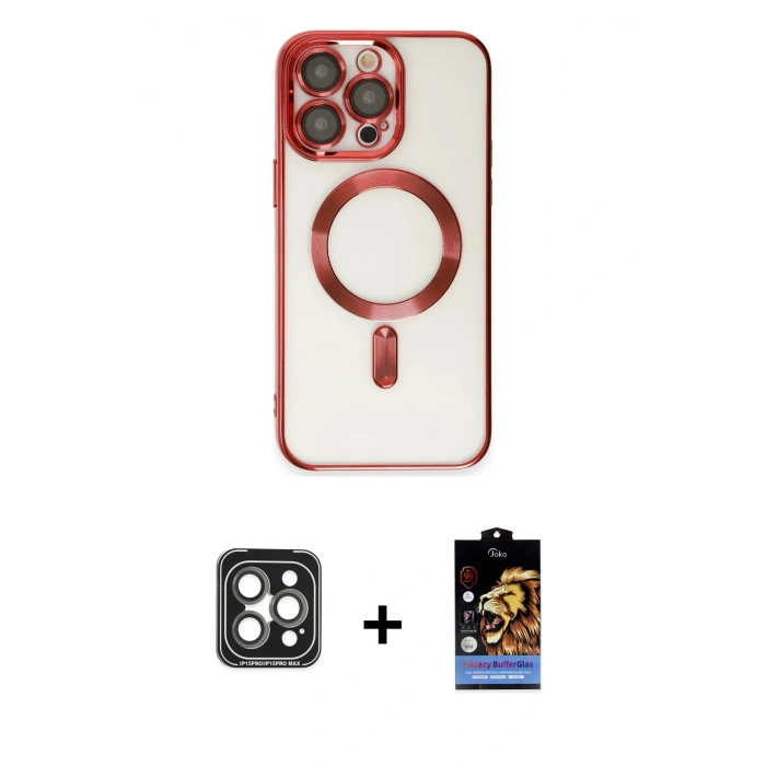 MARSİLYAN™- iPhone 15 Pro Max Kılıf Nova Işık Özel Seri - Siyah Buffer Hayalet Cam Ekran Koruyucu + PVD Metal Kamera Lens - GI