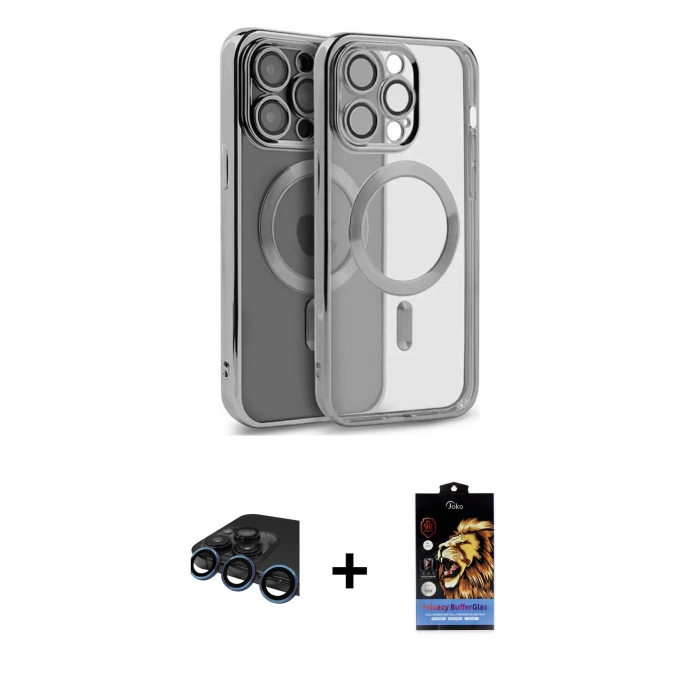 MARSİLYAN™- iPhone 15 Pro Max Kılıf Nova Işık Özel Seri - Siyah Buffer Hayalet Cam Ekran Koruyucu + Raze Metal Kamera Lens - LT