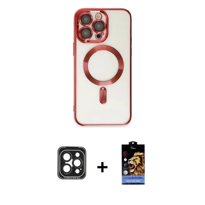 MARSİLYAN™- iPhone 15 Pro Max Kılıf Nova Işık Özel Seri - Siyah Buffer Hayalet Cam Ekran Koruyucu + PVD Metal Kamera Lens - SH