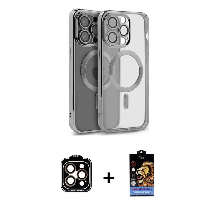 MARSİLYAN™- iPhone 15 Pro Max Kılıf Nova Işık Özel Seri - Siyah Buffer Hayalet Cam Ekran Koruyucu + PVD Metal Kamera Lens - TU