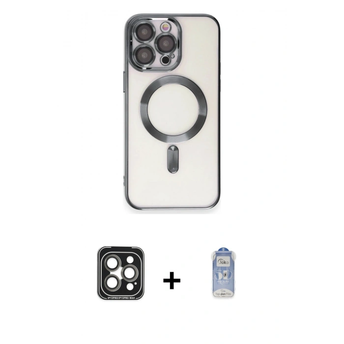 MARSİLYAN™- iPhone 15 Pro Max Kılıf Nova Işık Özel Seri - Siyah Joko Magic 5D Cam + PVD Metal Kamera Lens - GI
