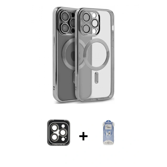 MARSİLYAN™- iPhone 15 Pro Max Kılıf Nova Işık Özel Seri - Siyah Joko Magic 5D Cam + PVD Metal Kamera Lens - GI