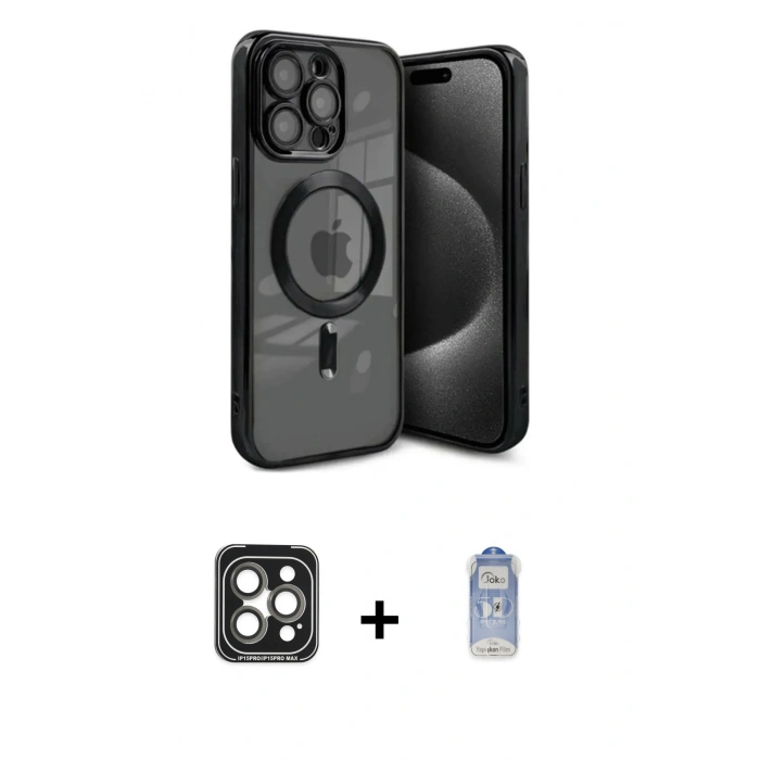 MARSİLYAN™- iPhone 15 Pro Max Kılıf Nova Işık Özel Seri - Siyah Joko Magic 5D Cam + PVD Metal Kamera Lens - GI