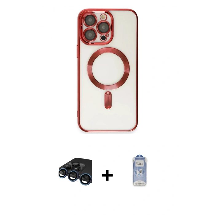 MARSİLYAN™- iPhone 15 Pro Max Kılıf Nova Işık Özel Seri - Siyah Joko Magic 5D Cam + Lacivert Raze Metal Kamera Lens
