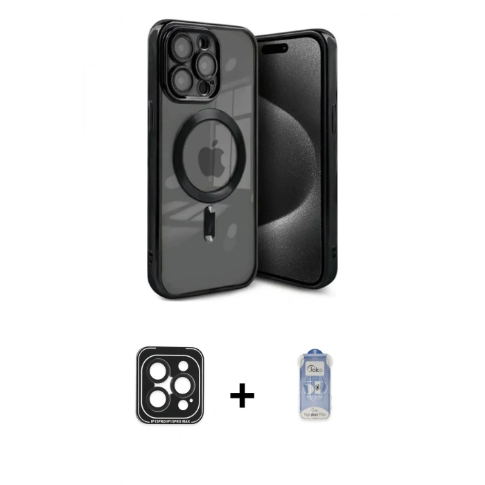 MARSİLYAN™- iPhone 15 Pro Max Kılıf Nova Işık Özel Seri - Siyah Joko Magic 5D Cam + PVD Metal Kamera Lens - SH