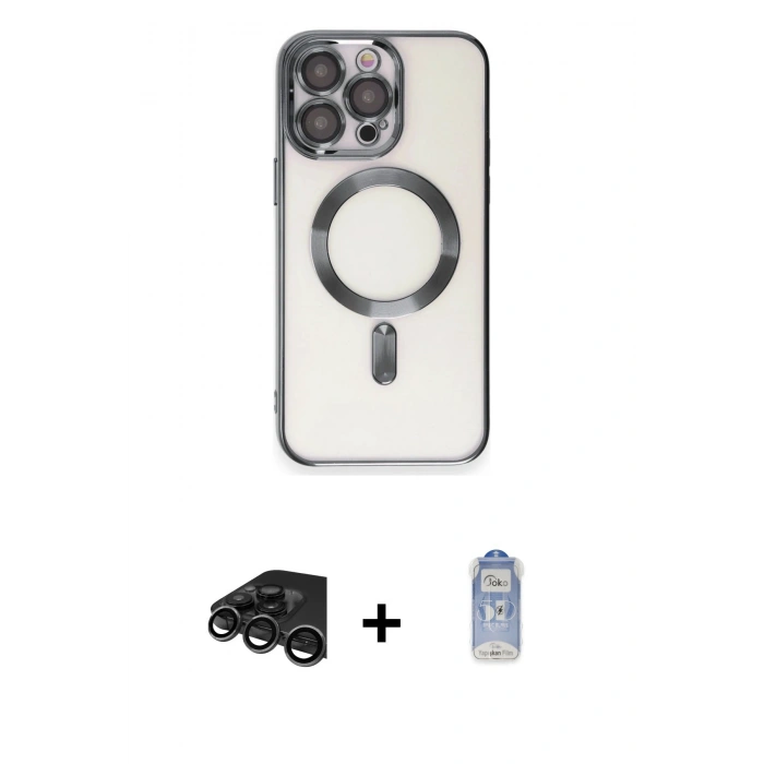 MARSİLYAN™- iPhone 15 Pro Max Kılıf Nova Işık Özel Seri - Siyah Joko Magic 5D Cam + Raze Metal Kamera Lens - TMGI