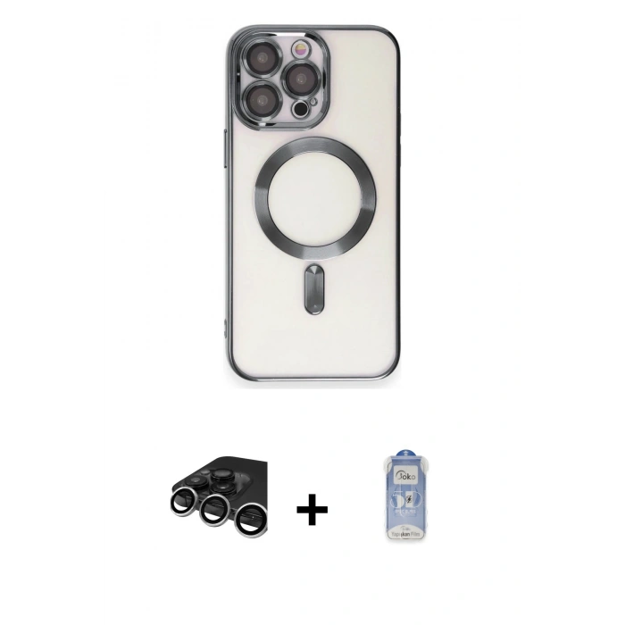 MARSİLYAN™- iPhone 15 Pro Max Kılıf Nova Işık Özel Seri - Siyah Joko Magic 5D Cam + Raze Metal Kamera Lens - GS