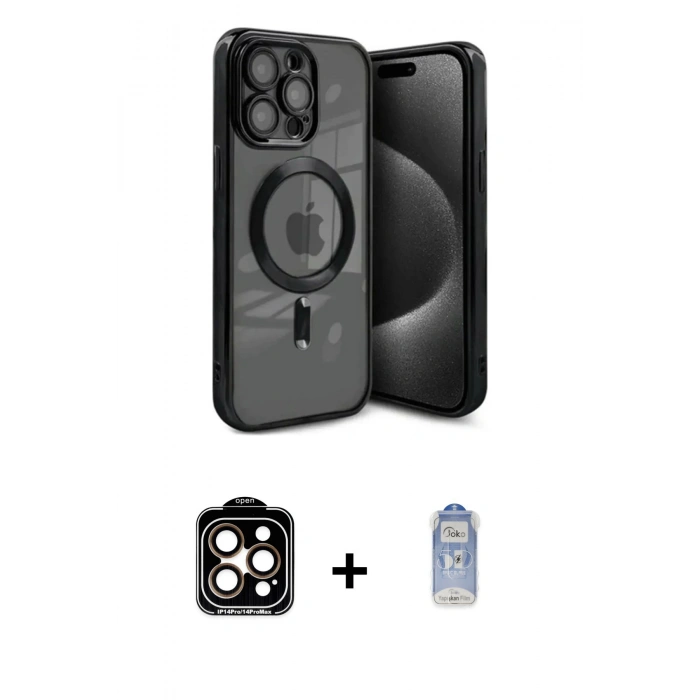 MARSİLYAN™- iPhone 15 Pro Max Kılıf Nova Işık Özel Seri - Siyah Joko Magic 5D Cam + PVD Metal Kamera Lens - TU