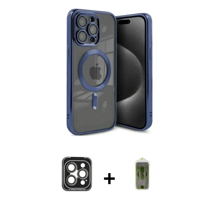 MARSİLYAN™- iPhone 15 Pro Max Kılıf Nova Işık Özel Seri - Siyah Joko Magic 5D Hayalet Cam + Gri PVD Metal Kamera Lens