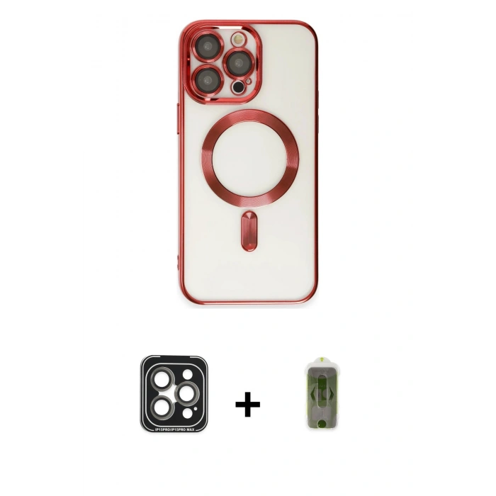 MARSİLYAN™- iPhone 15 Pro Max Kılıf Nova Işık Özel Seri - Siyah Joko Magic 5D Hayalet Cam + Gri PVD Metal Kamera Lens