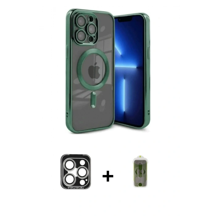 MARSİLYAN™- iPhone 15 Pro Max Kılıf Nova Işık Özel Seri - Siyah Joko Magic 5D Hayalet Cam + Gümüş PVD Metal Kamera Lens