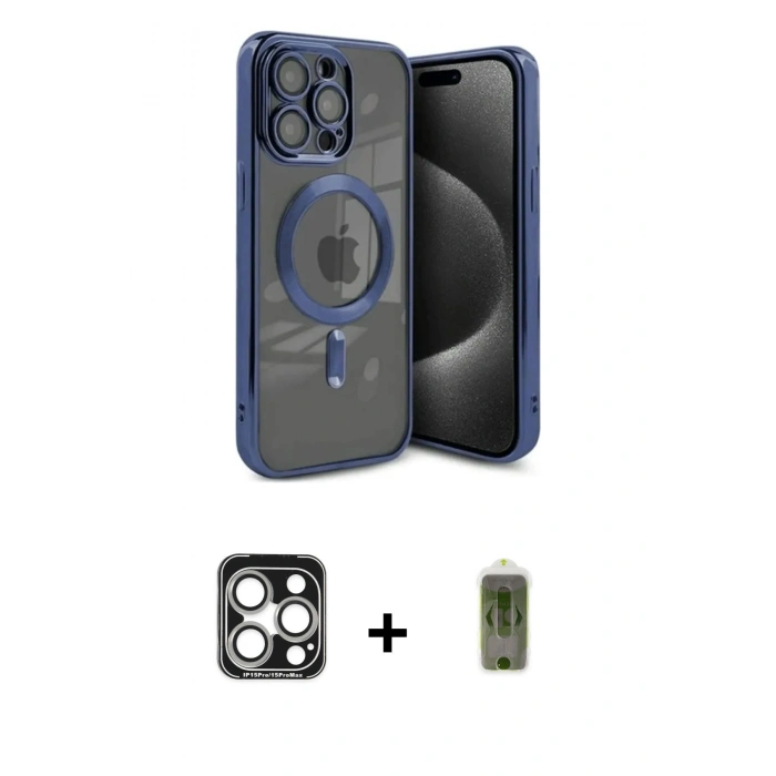 MARSİLYAN™- iPhone 15 Pro Max Kılıf Nova Işık Özel Seri - Siyah Joko Magic 5D Hayalet Cam + Gümüş PVD Metal Kamera Lens
