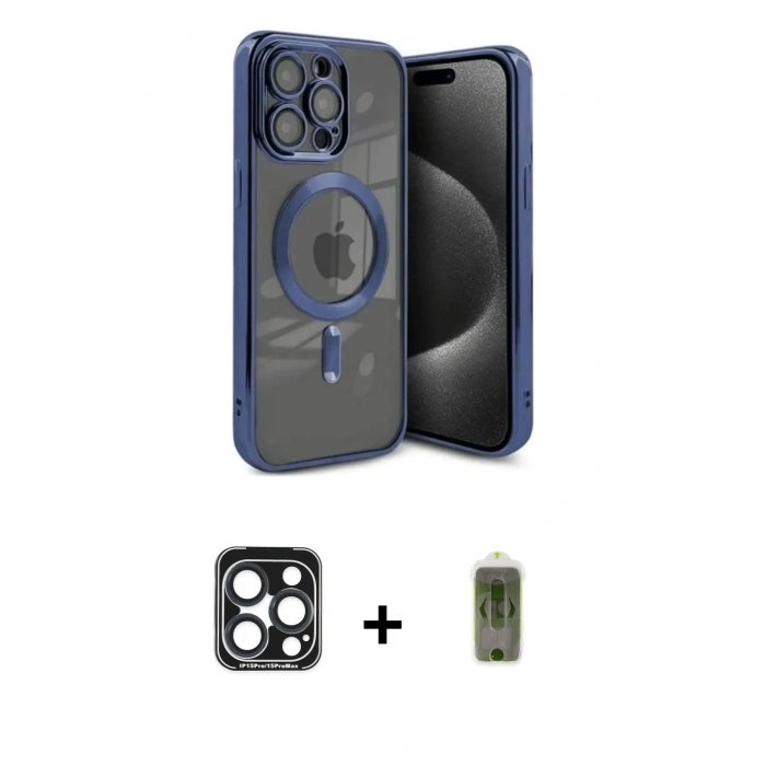 MARSİLYAN™- iPhone 15 Pro Max Kılıf Nova Işık Özel Seri - Siyah Joko Magic 5D Hayalet Cam + PVD Metal Kamera Lens - LT