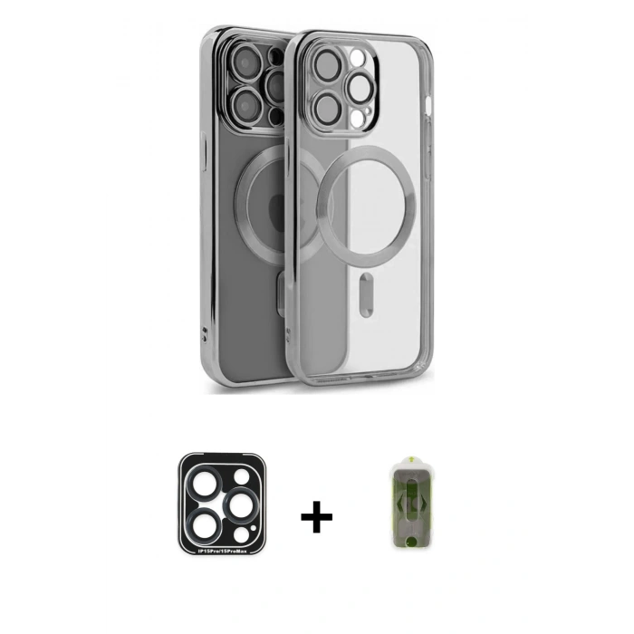 MARSİLYAN™- iPhone 15 Pro Max Kılıf Nova Işık Özel Seri - Siyah Joko Magic 5D Hayalet Cam + PVD Metal Kamera Lens - LT