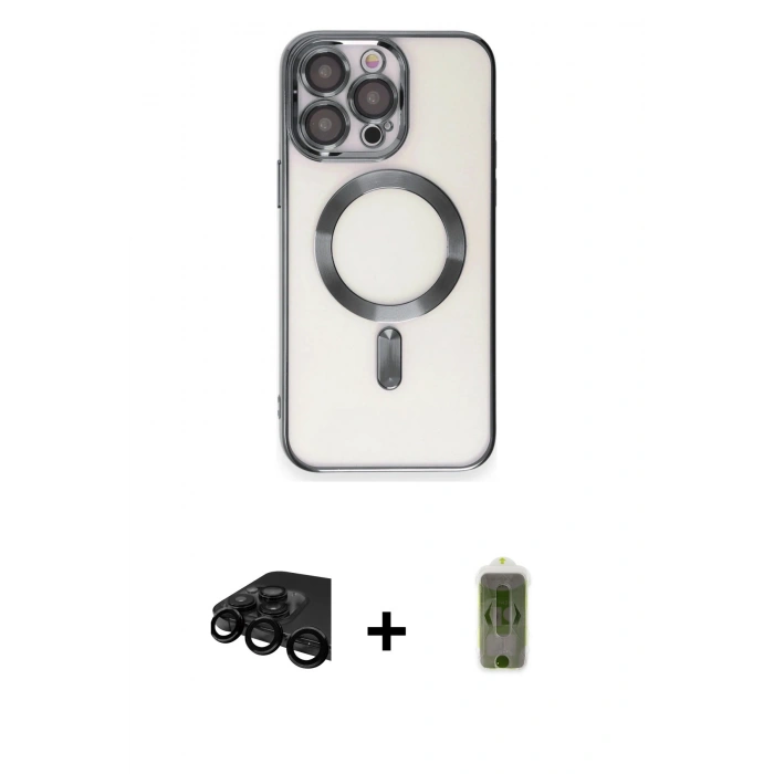 MARSİLYAN™- iPhone 15 Pro Max Kılıf Nova Işık Özel Seri - Siyah Joko Magic 5D Hayalet Cam + Raze Metal Kamera Lens - SH