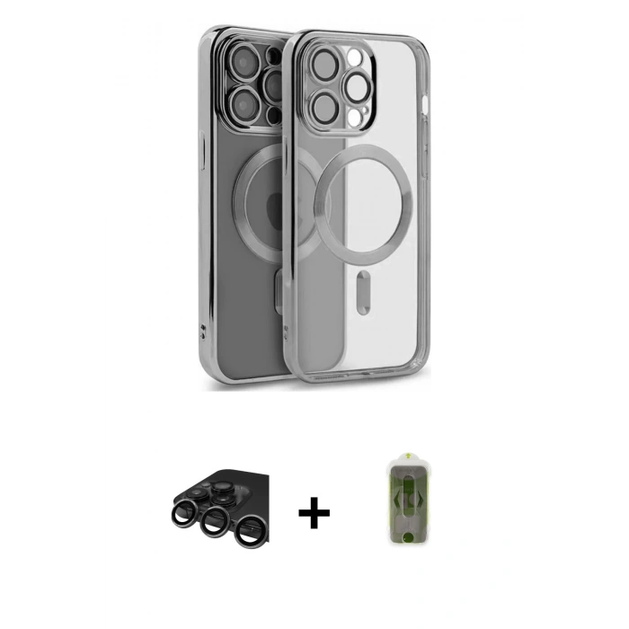 MARSİLYAN™- iPhone 15 Pro Max Kılıf Nova Işık Özel Seri - Siyah Joko Magic 5D Hayalet Cam + Raze Metal Kamera Lens - TMGI
