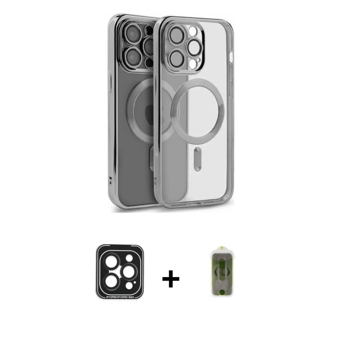 MARSİLYAN™- iPhone 15 Pro Max Kılıf Nova Işık Özel Seri - Siyah Joko Magic 5D Hayalet Cam + PVD Metal Kamera Lens - SH