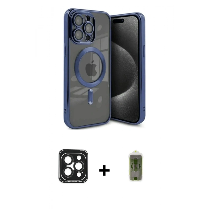 MARSİLYAN™- iPhone 15 Pro Max Kılıf Nova Işık Özel Seri - Siyah Joko Magic 5D Hayalet Cam + PVD Metal Kamera Lens - SH