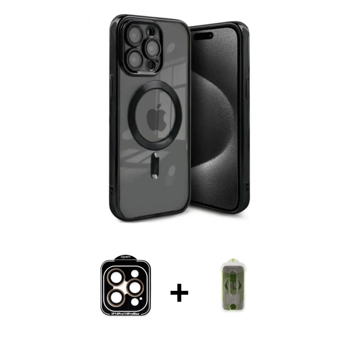 MARSİLYAN™- iPhone 15 Pro Max Kılıf Nova Işık Özel Seri - Siyah Joko Magic 5D Hayalet Cam + PVD Metal Kamera Lens - TU