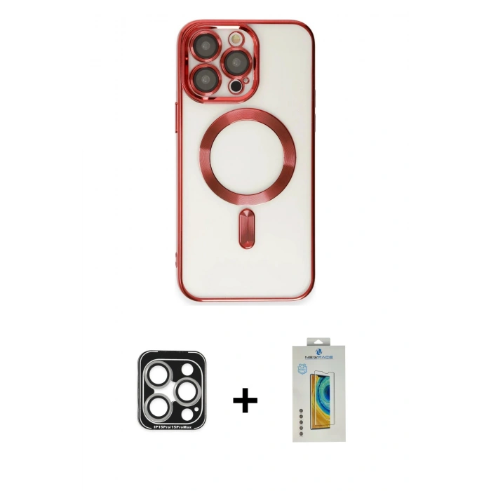 MARSİLYAN™- iPhone 15 Pro Max Kılıf Nova Işık Özel Seri - Siyah Polymer Nano Ekran Koruyucu + PVD Metal Kamera Lens - GS