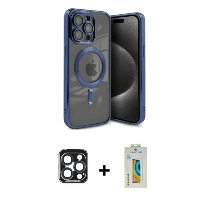 MARSİLYAN™- iPhone 15 Pro Max Kılıf Nova Işık Özel Seri - Siyah Polymer Nano Ekran Koruyucu + PVD Metal Kamera Lens - LT