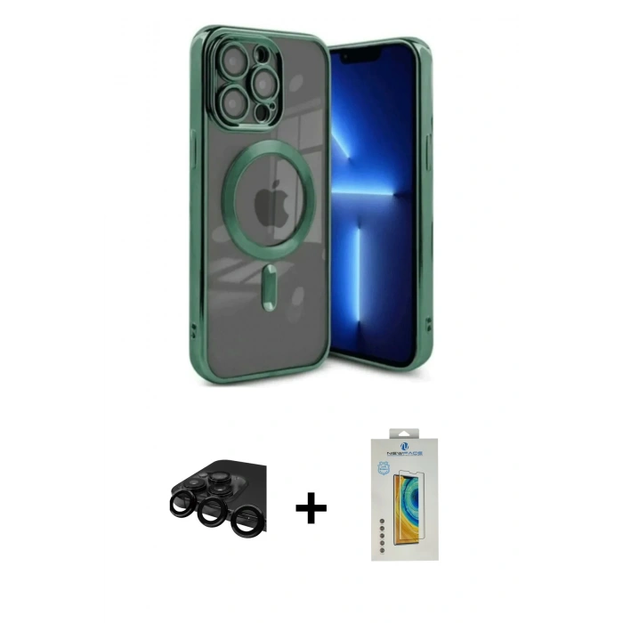 MARSİLYAN™- iPhone 15 Pro Max Kılıf Nova Işık Özel Seri - Siyah Polymer Nano Ekran Koruyucu + Raze Metal Kamera Lens - SH