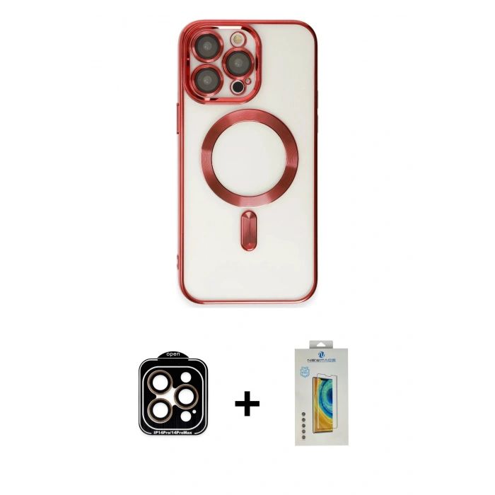 MARSİLYAN™- iPhone 15 Pro Max Kılıf Nova Işık Özel Seri - Siyah Polymer Nano Ekran Koruyucu + PVD Metal Kamera Lens - TU