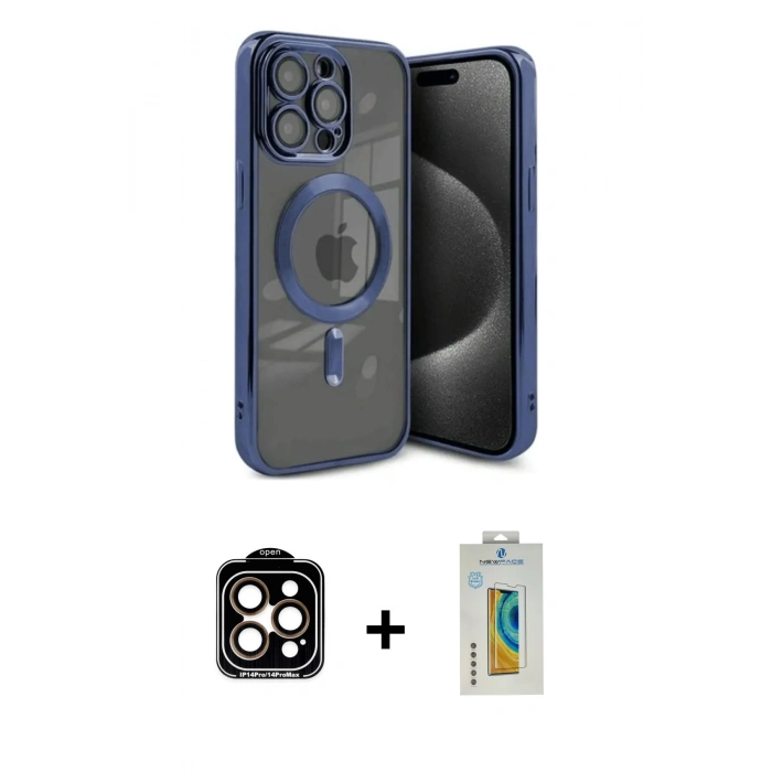 MARSİLYAN™- iPhone 15 Pro Max Kılıf Nova Işık Özel Seri - Siyah Polymer Nano Ekran Koruyucu + PVD Metal Kamera Lens - TU