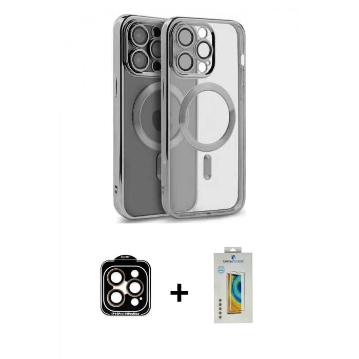 MARSİLYAN™- iPhone 15 Pro Max Kılıf Nova Işık Özel Seri - Siyah Polymer Nano Ekran Koruyucu + PVD Metal Kamera Lens - TU