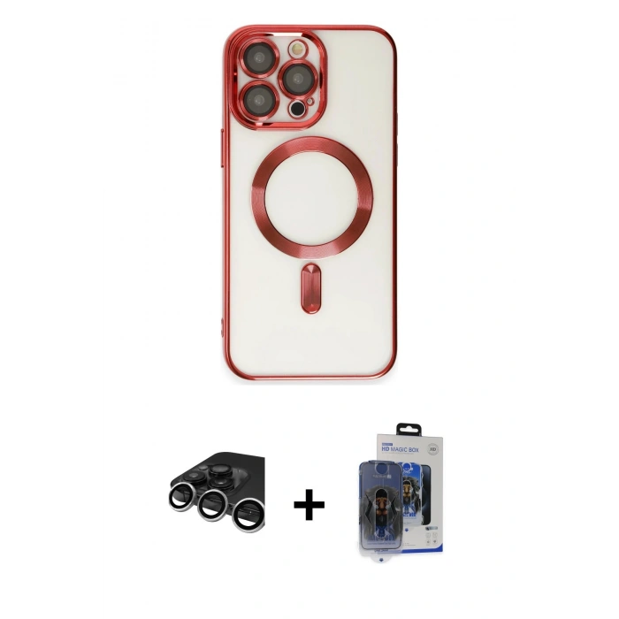 MARSİLYAN™- iPhone 15 Pro Max Kılıf Nova Işık Özel Seri - Siyah Vanessa Magic Cam + Gümüş Raze Metal Kamera Lens